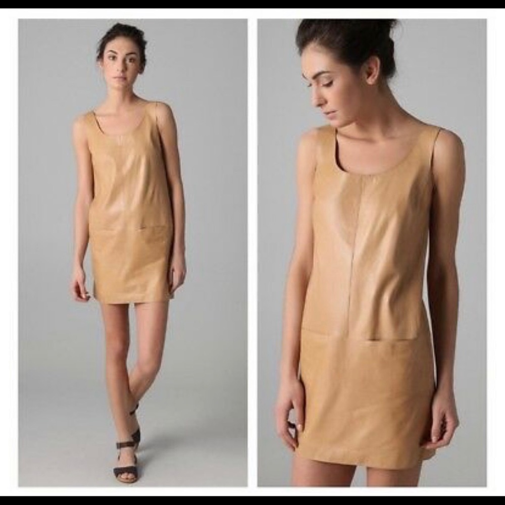 Vince 100% Leather Dress with Pockets-Tan Size 12